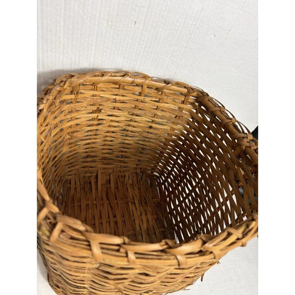 Vintage Handmade Wicker Basket Square Storage Bin Primitive Farmhouse Boho